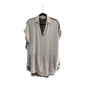 UMGEE Linen Blend Mixed Media Tunic Top Size Medium